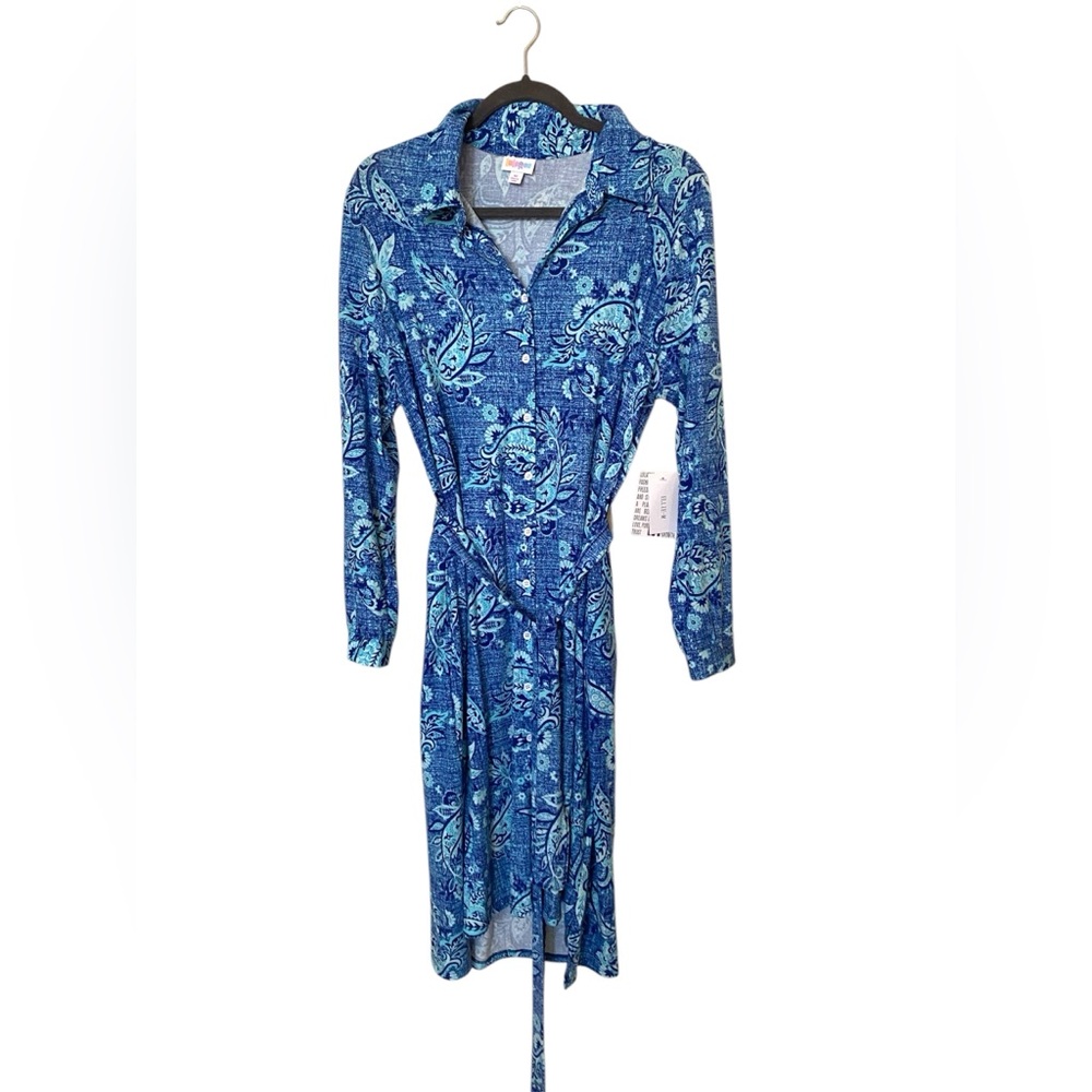 🆕 NWT Lularoe Ellie Blue Paisley Shirtdress Sz M